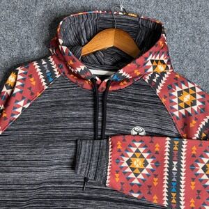 Hooey Mens Summit Hoodie Large Black Space Dye Aztec Southwestern Sweatshirt